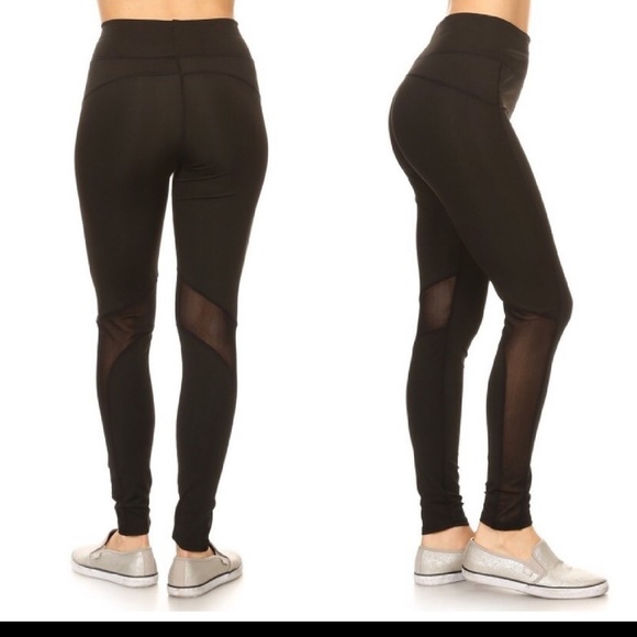 BLACK ATHLETIC MESH LEGGINGS YOGA PANTS - Picture 3 of 4